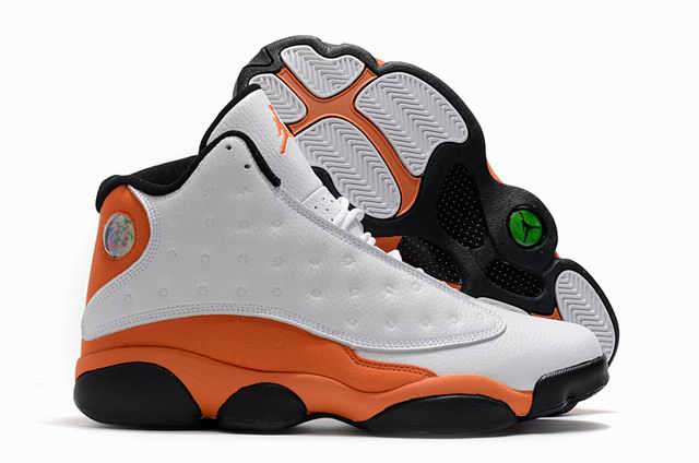 Air Jordan 13 Men's Basketball Shoes White Orange Black-49 - Click Image to Close
